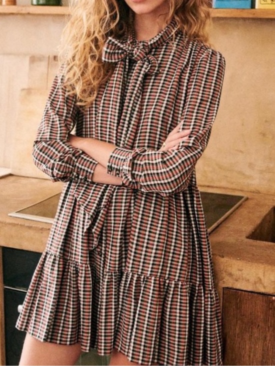 Sezane Dresses & Skirts - Sezane Plaid Midi Dress in Black, White & Brown